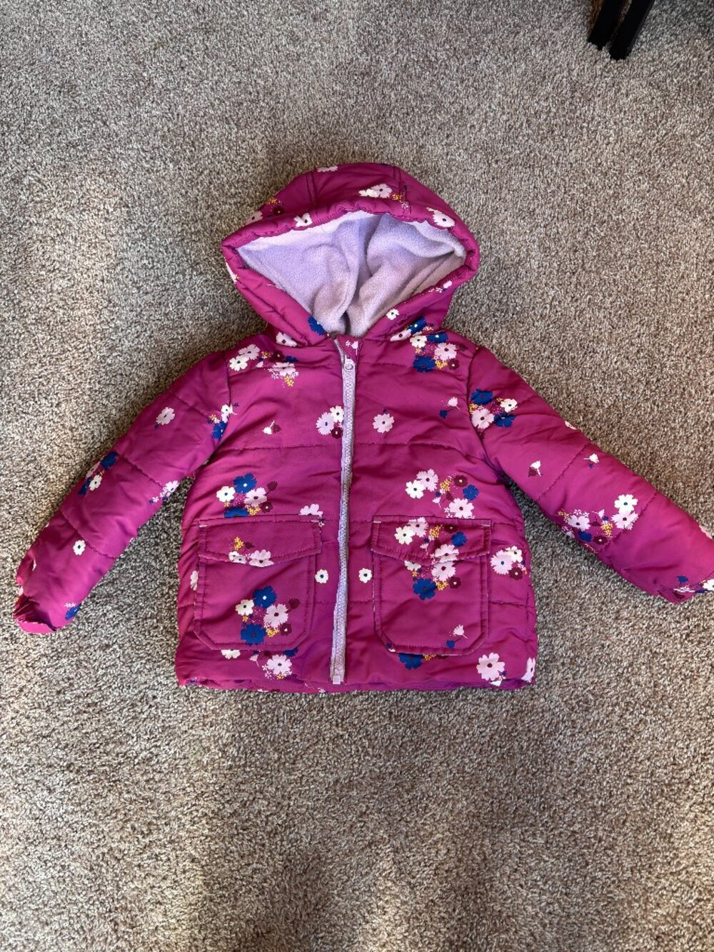 Joe Fresh Berry Pink Floral Toddler Puffer Winter Jacket Size 3 Magenta